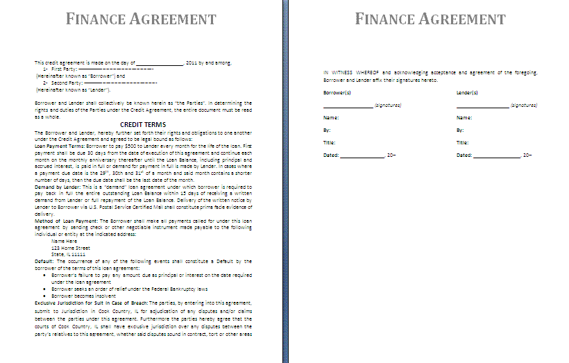 Financial Agreement Template