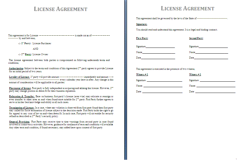License Agreement Template Free Agreement Templates