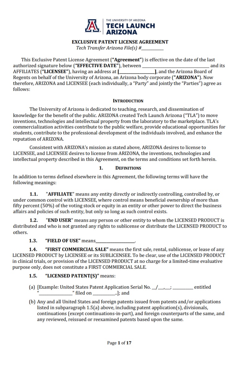 Patent License Agreement Template