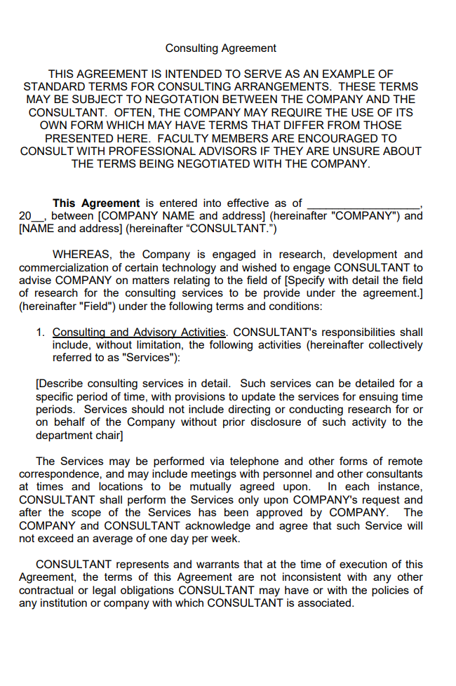 Professional Consultancy Agreement Template