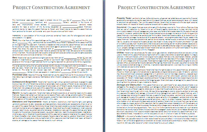 Project Construction Agreement Template