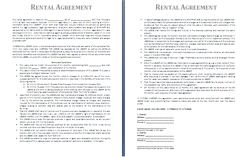 Rental Agreement Template