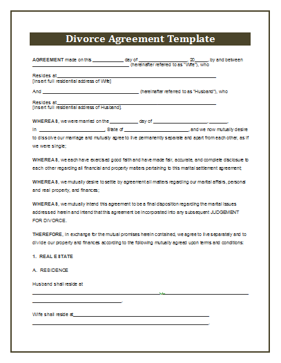 Divorce Agreement Template