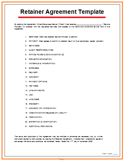 Retainer Agreement Template