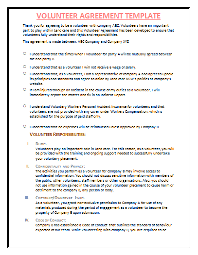 Volunteer agreement template