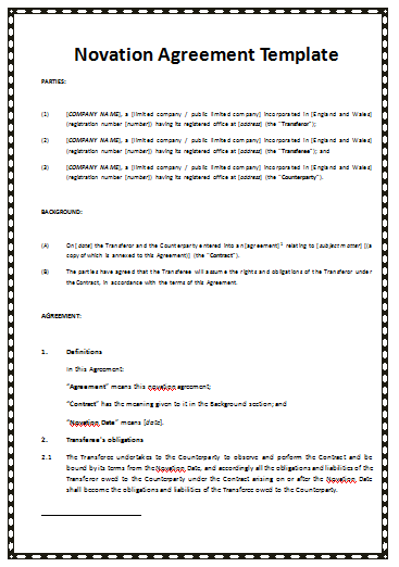 Novation Agreement Template