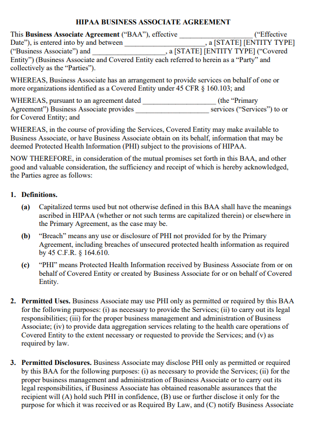 Business Associated Agreement Format
