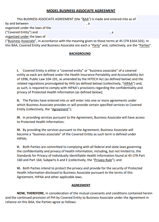 Business Associate Agreement Template