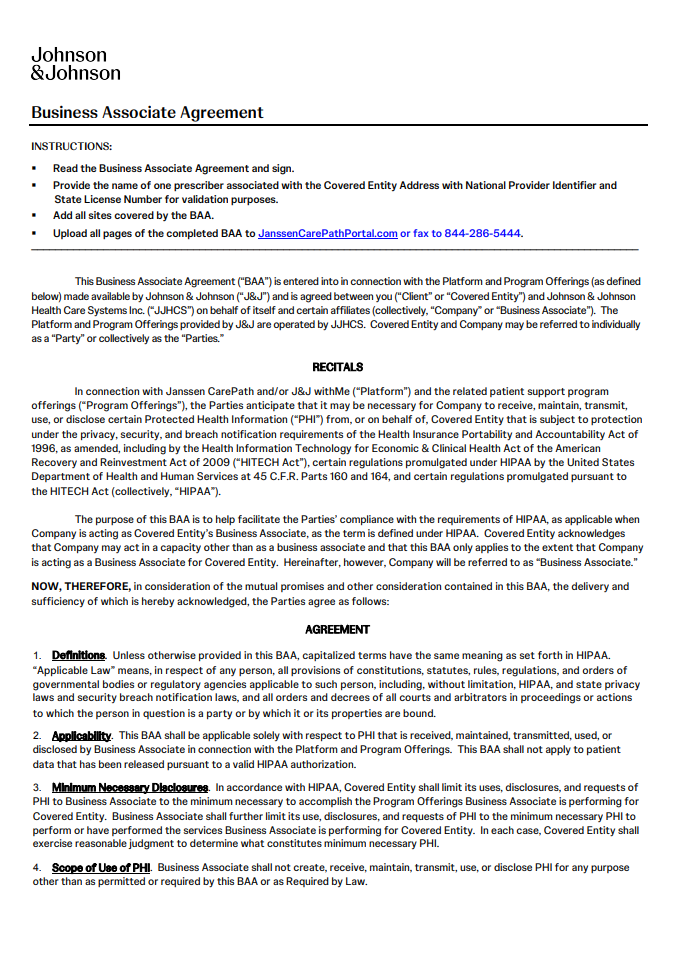Platform Business Associate Agreement Template