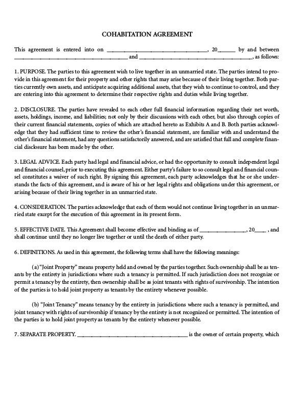Free Cohabitation Agreement Template