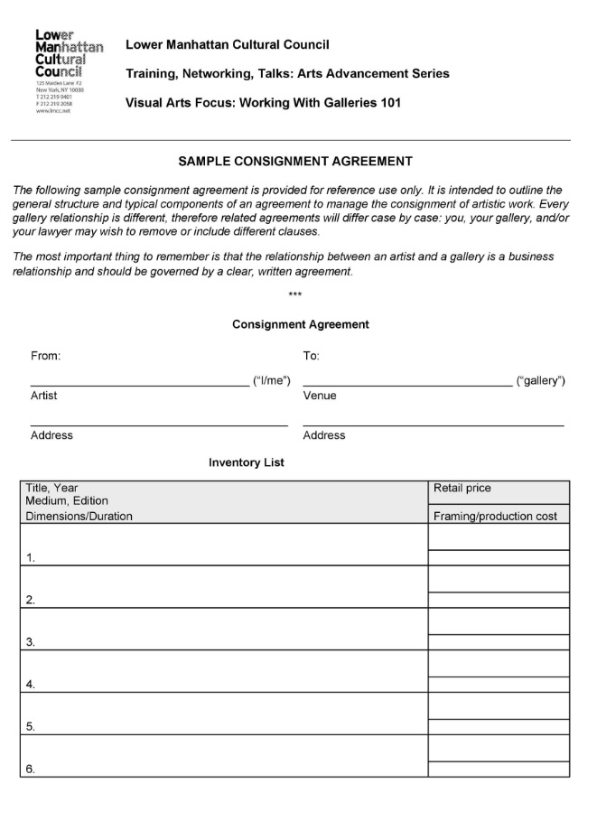 Consignment Agreement Sample