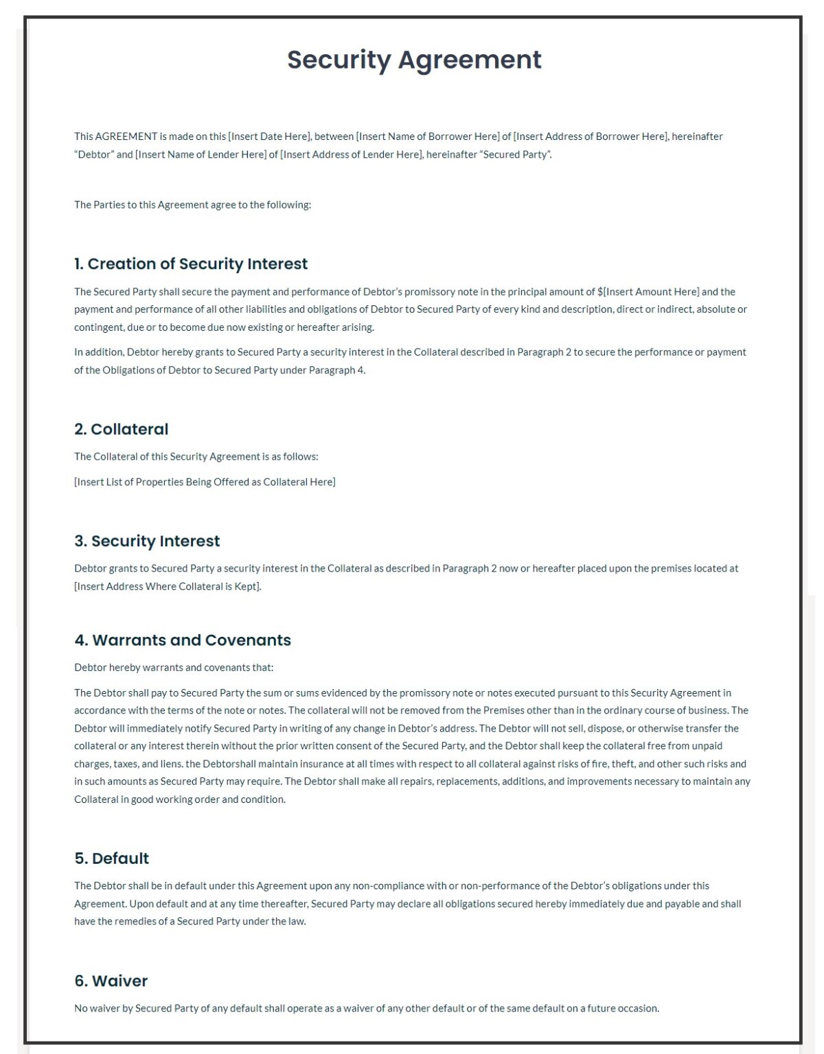 security assignment agreement definition