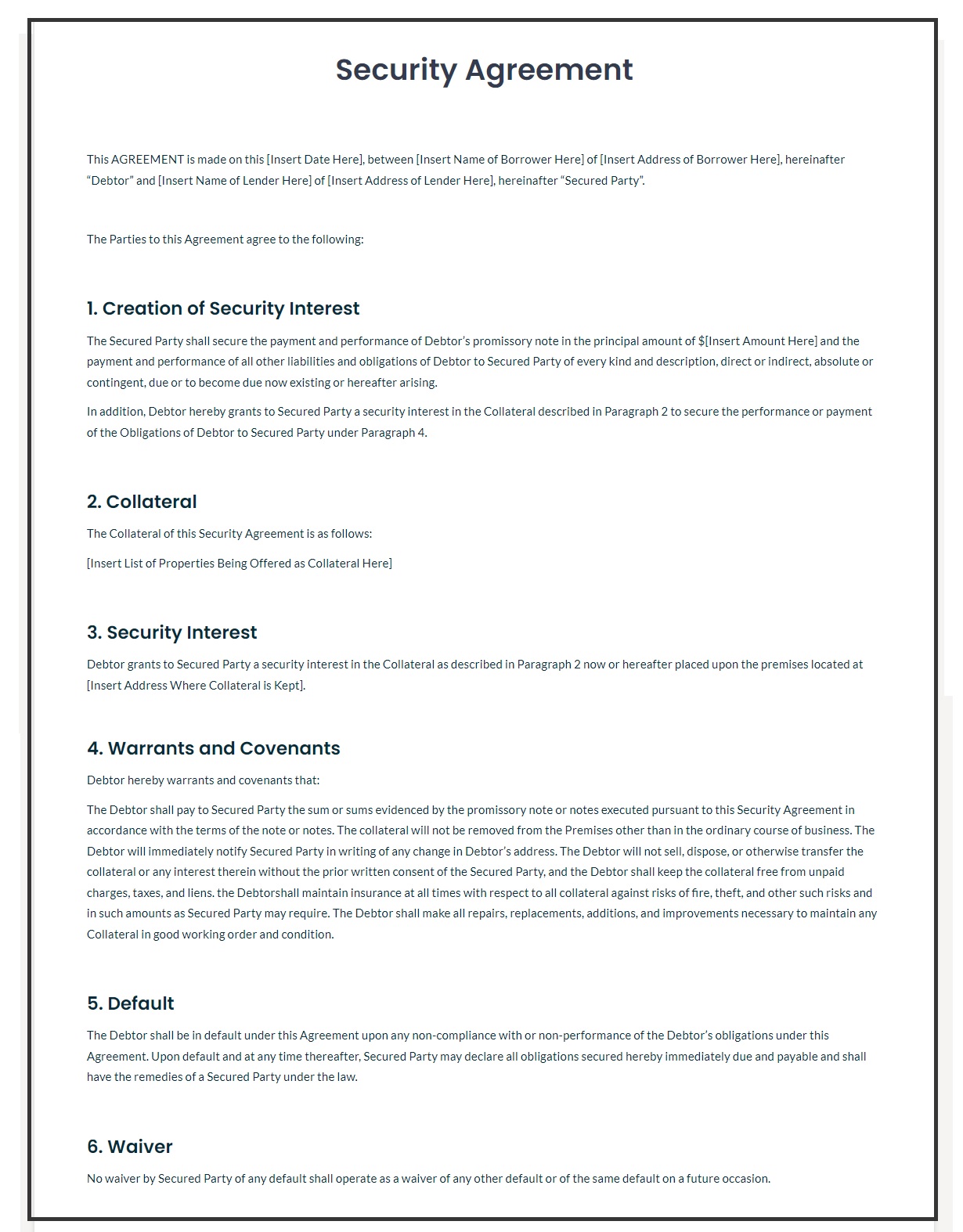 assignment agreement security