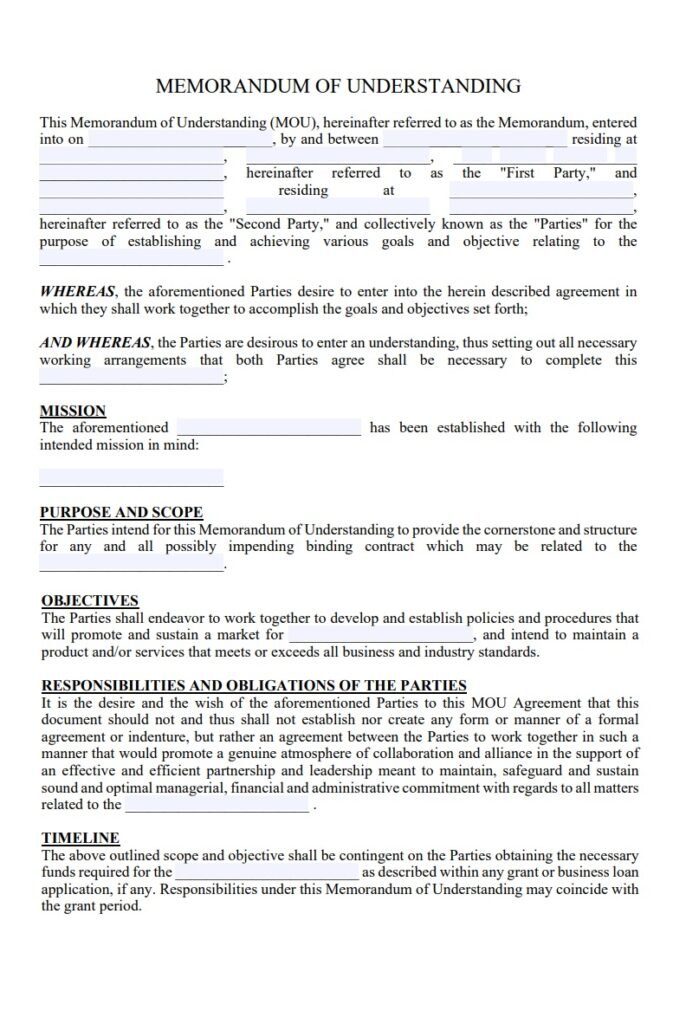 Memorandum Of Agreement Template South Africa Word