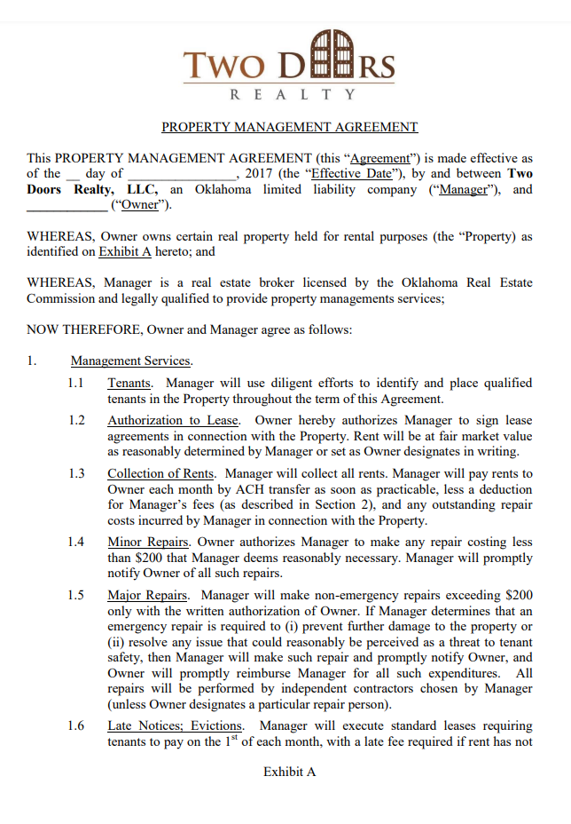 Property Management Agreement Format