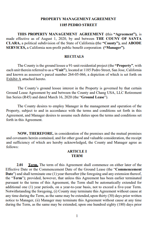 Property Management Agreement Sample