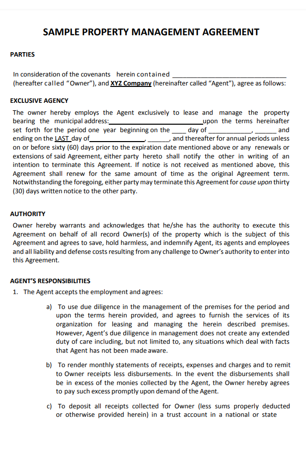 Property Management Agreement Template