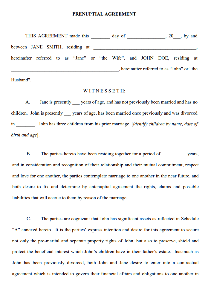 Prenuptial Agreement Template