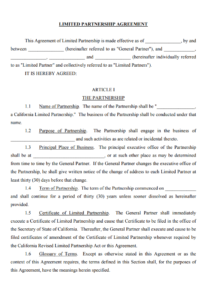 Limited Partnership Agreement Template