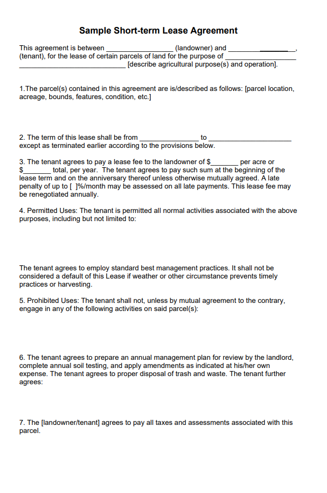 Short Term Leasehold Agreement Template